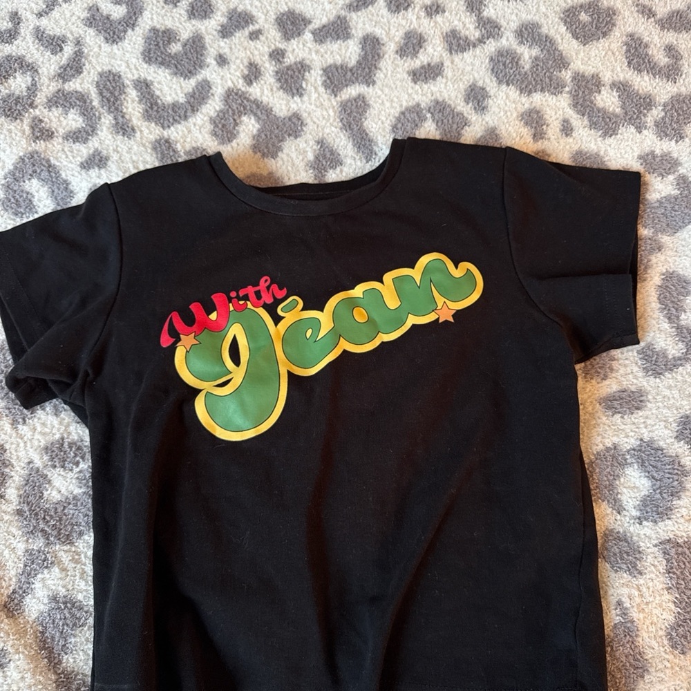 With Jean Black Tee with Green and Red Logo